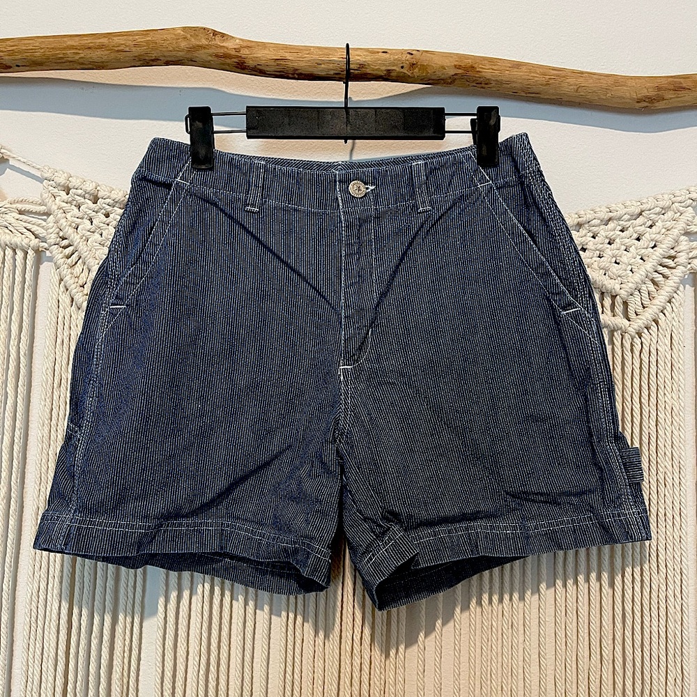 Vintage True Blue Denim High Waisted Pinstripe Cargo Shorts Old Money Sz 6